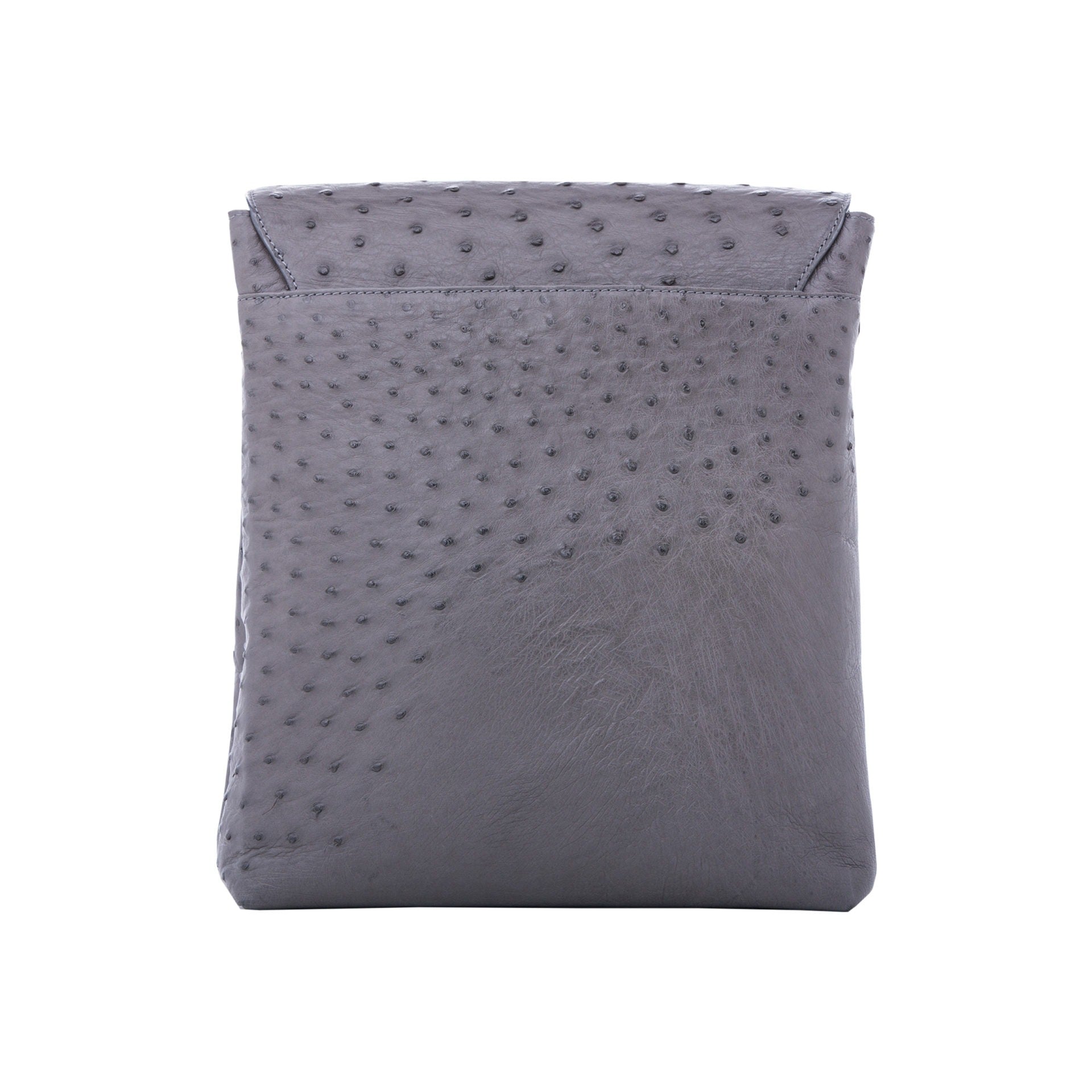 Anthracite ostrich textured messenger bag on a white background