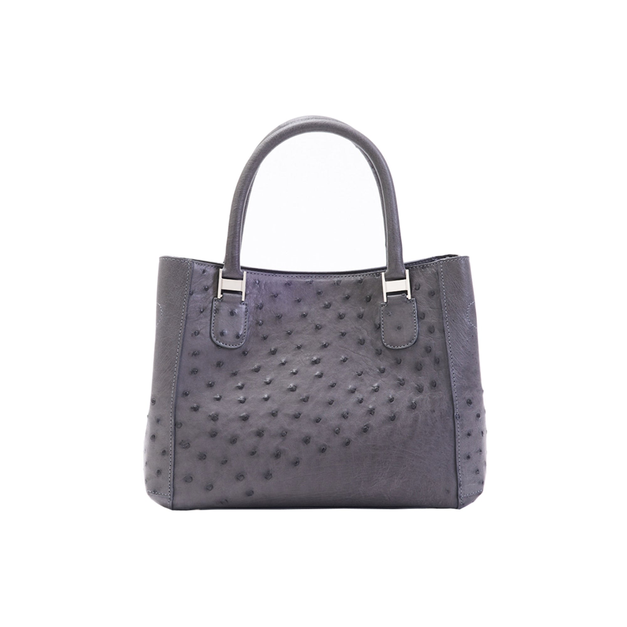 Gray textured handbag on a white background