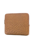 Brown ostrich textured zippered laptop case on a white background