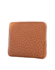 13 inch cognac ostrich laptop case on a white background