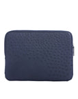 Navy ostrich textured zippered laptop case on a white background