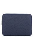Navy ostrich textured zippered laptop case on a white background