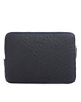 Black ostrich textured zippered laptop case on a white background