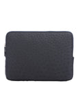 Black ostrich textured zippered laptop case on a white background