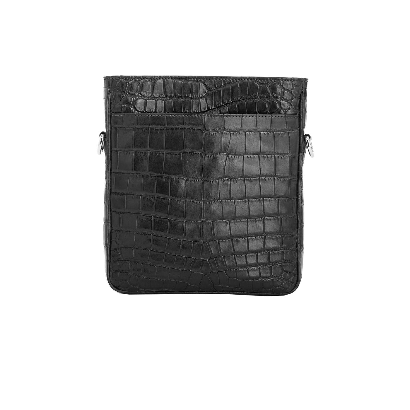 Black crocodile bag on a white background