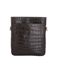 Brown crocodile crossbody bag on a white background