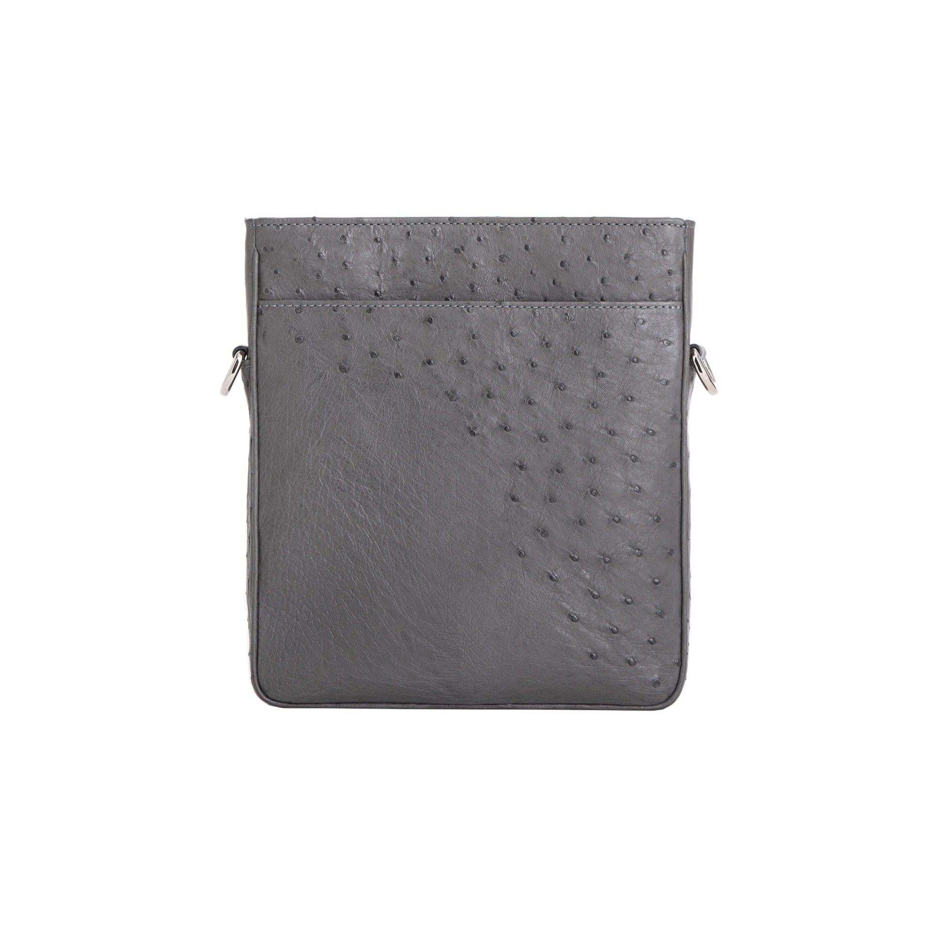 Anthracite ostrich leather crossbody bag on a white background