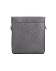 Anthracite ostrich leather crossbody bag on a white background
