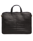 Large black crocodile laptop bag with handles on a white background