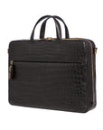 Large black crocodile laptop bag with handles on a white background