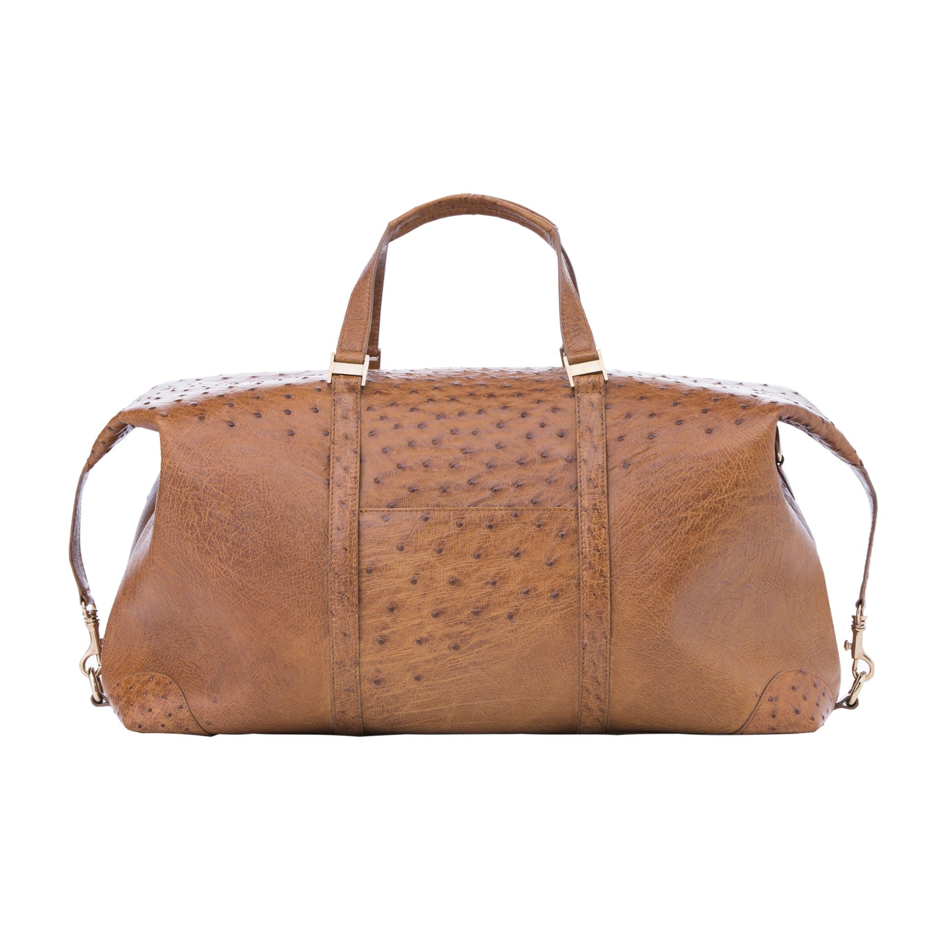 Large brown ostrich bag with handles on a white background