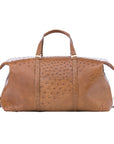 Large brown ostrich bag with handles on a white background