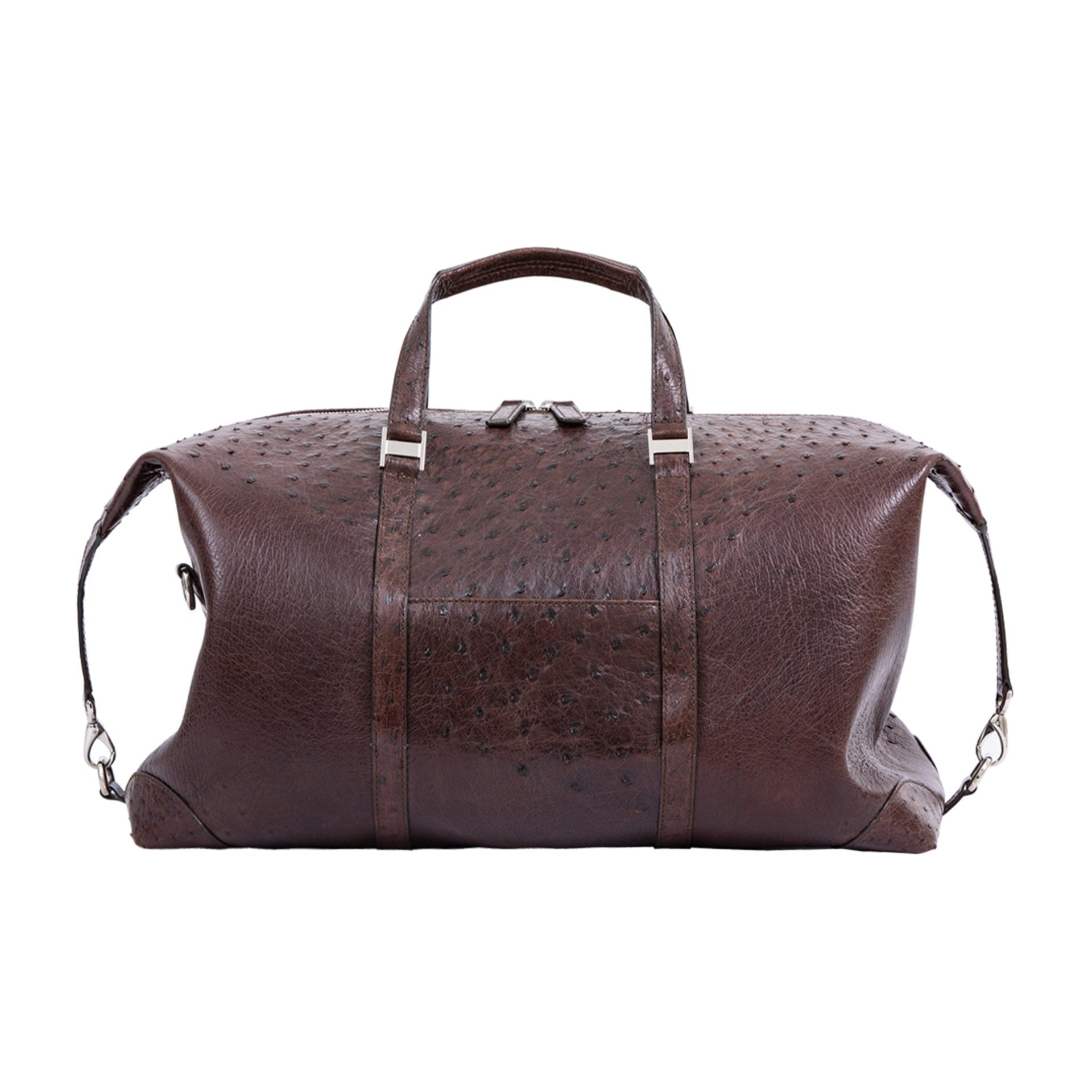 Large kango brown ostrich bag on a white background