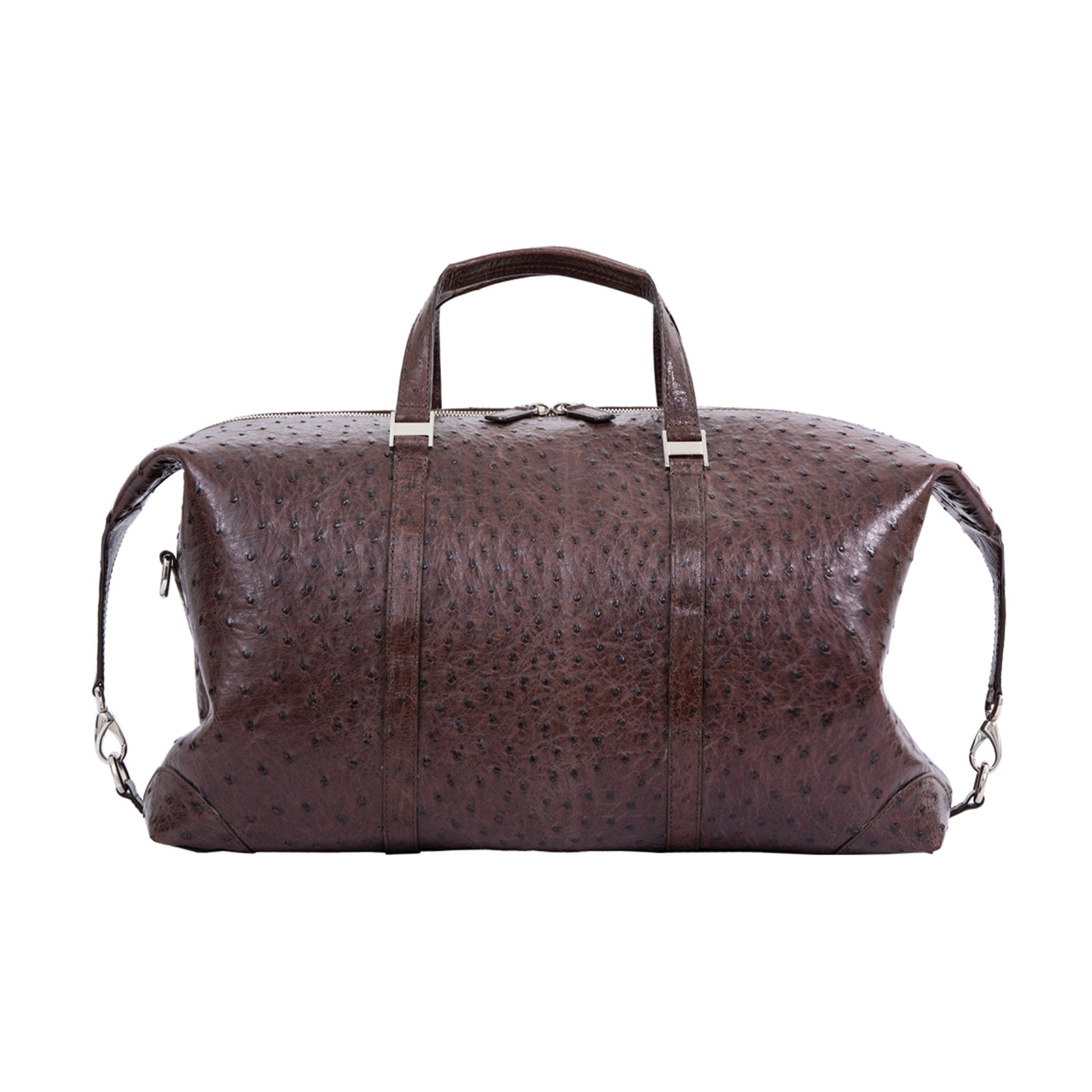 Large kango brown ostrich bag on a white background