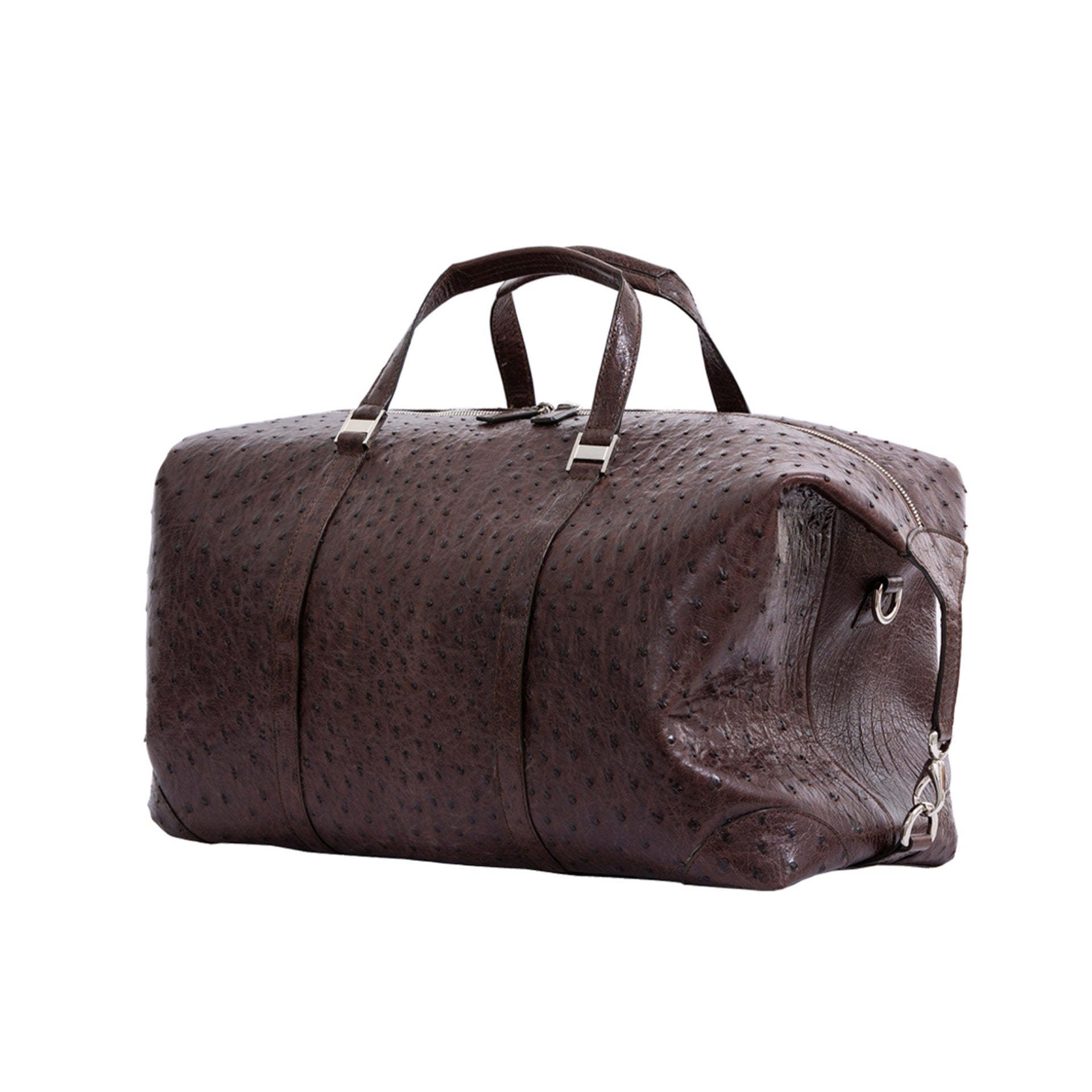 Large kango brown ostrich bag on a white background