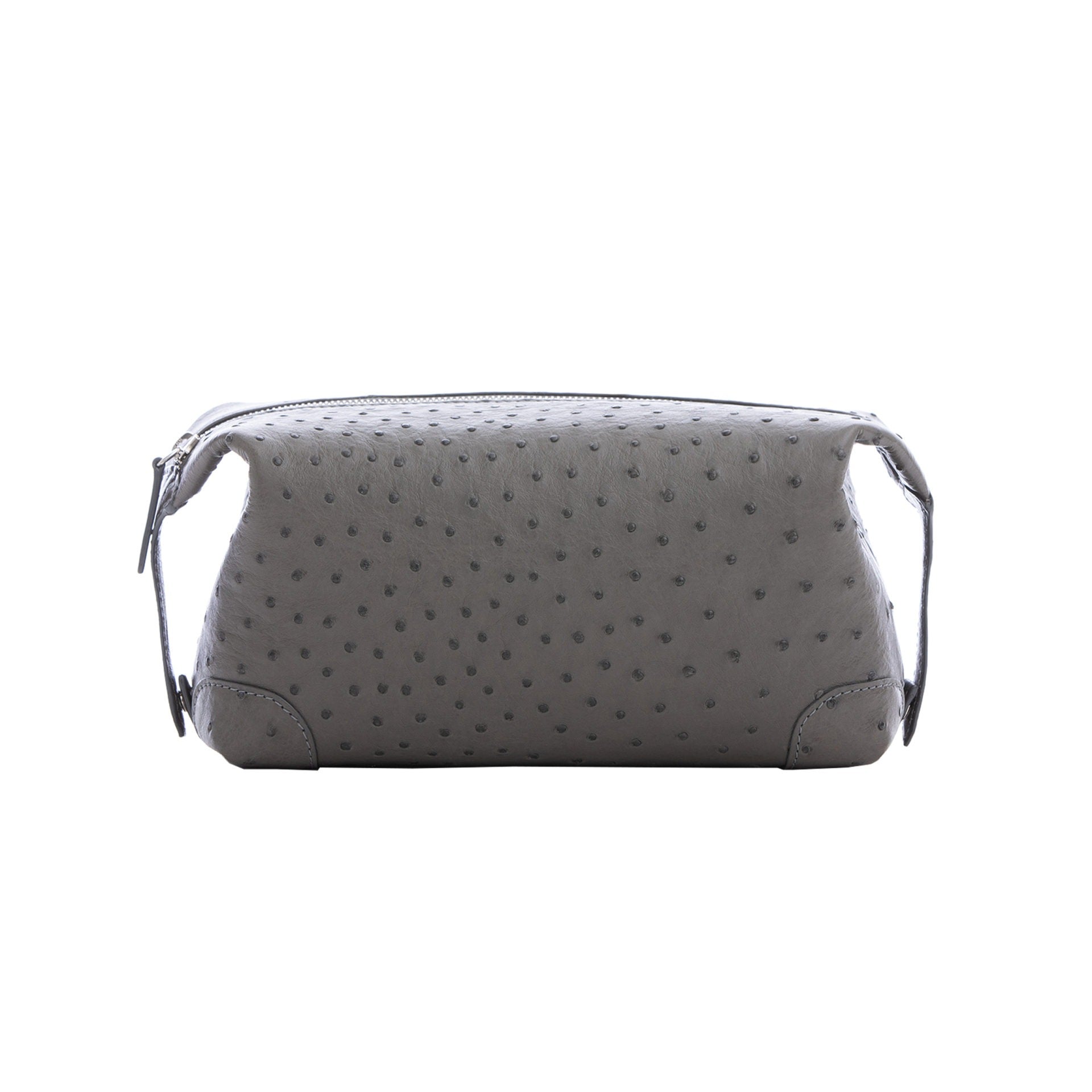 Anthracite ostrich textured pouch on a white background
