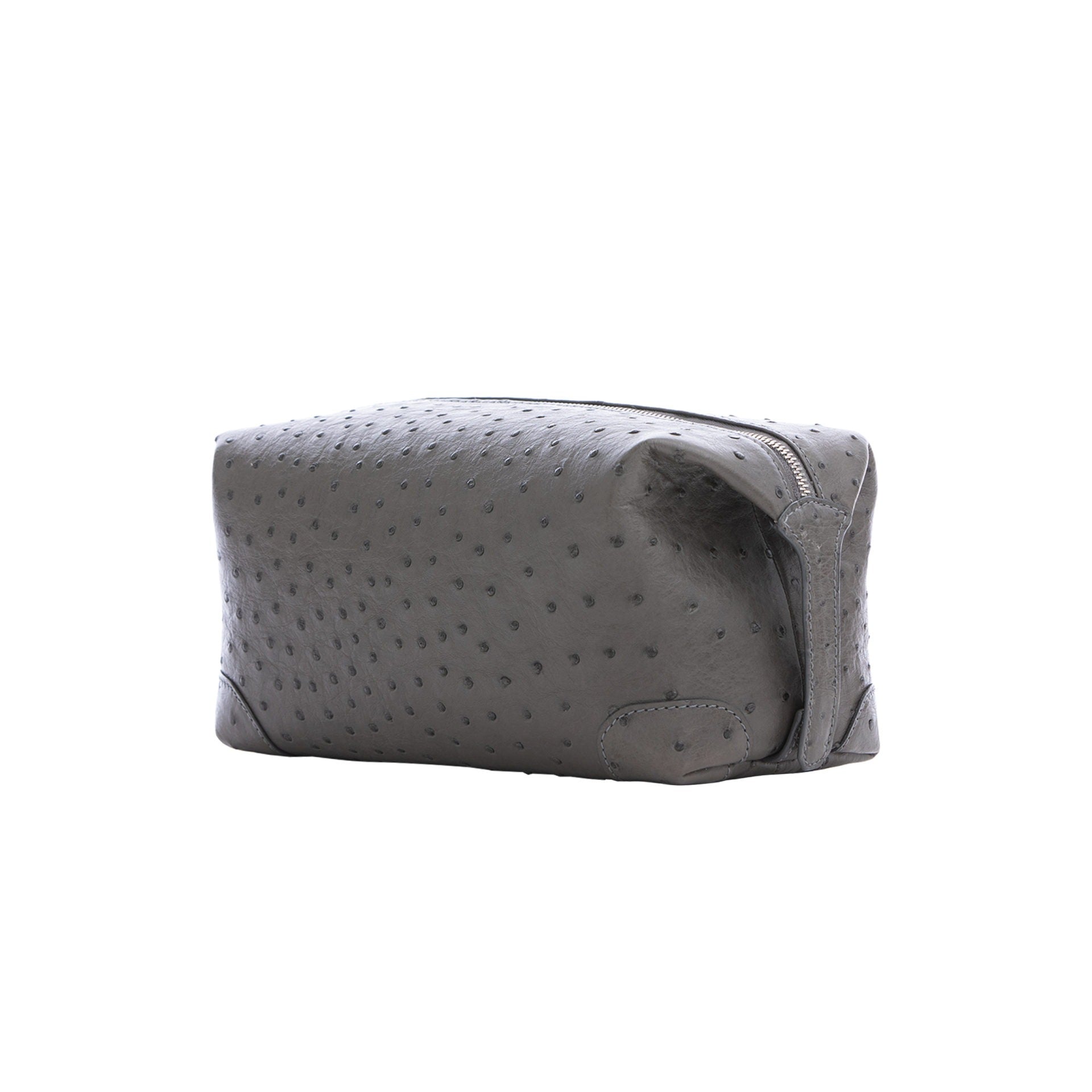 Anthracite ostrich textured pouch on a white background