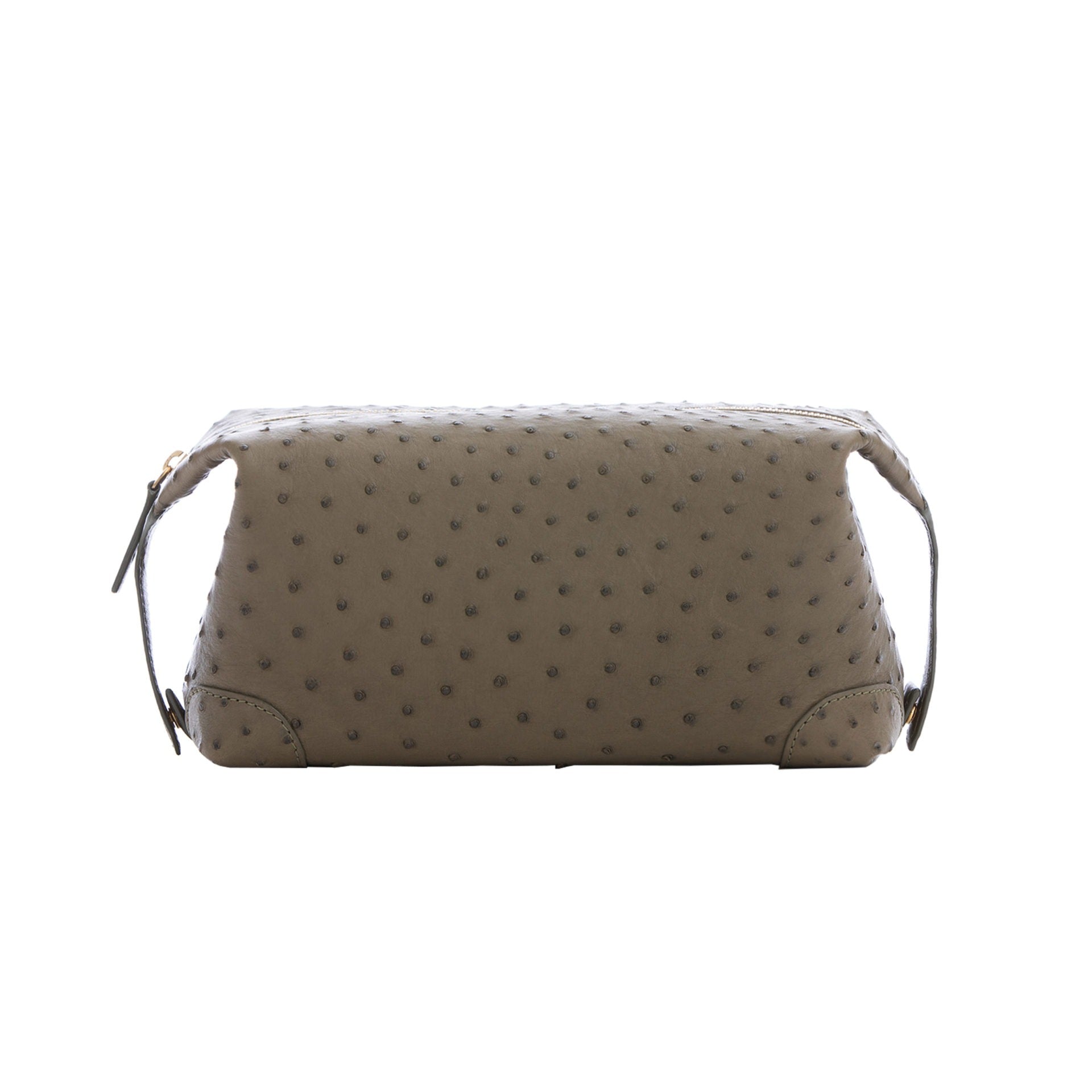 Forest Green ostrich textured pouch on a white background