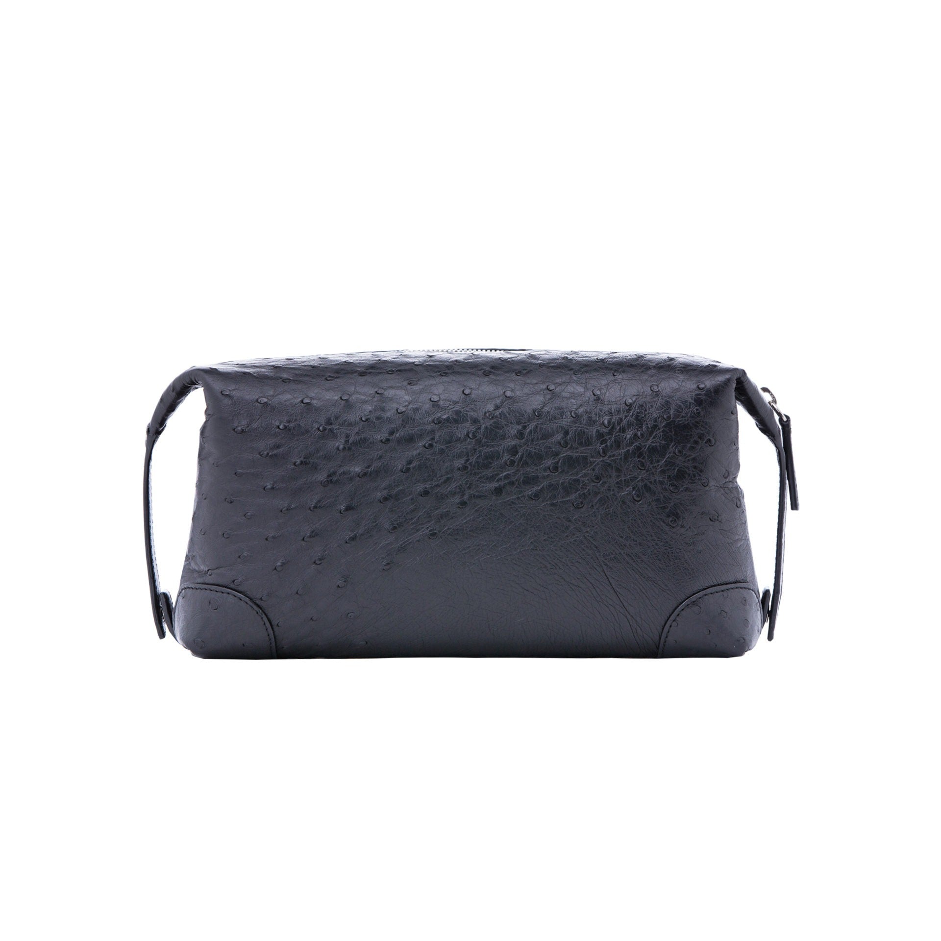 Navy ostrich textured pouch on a white background