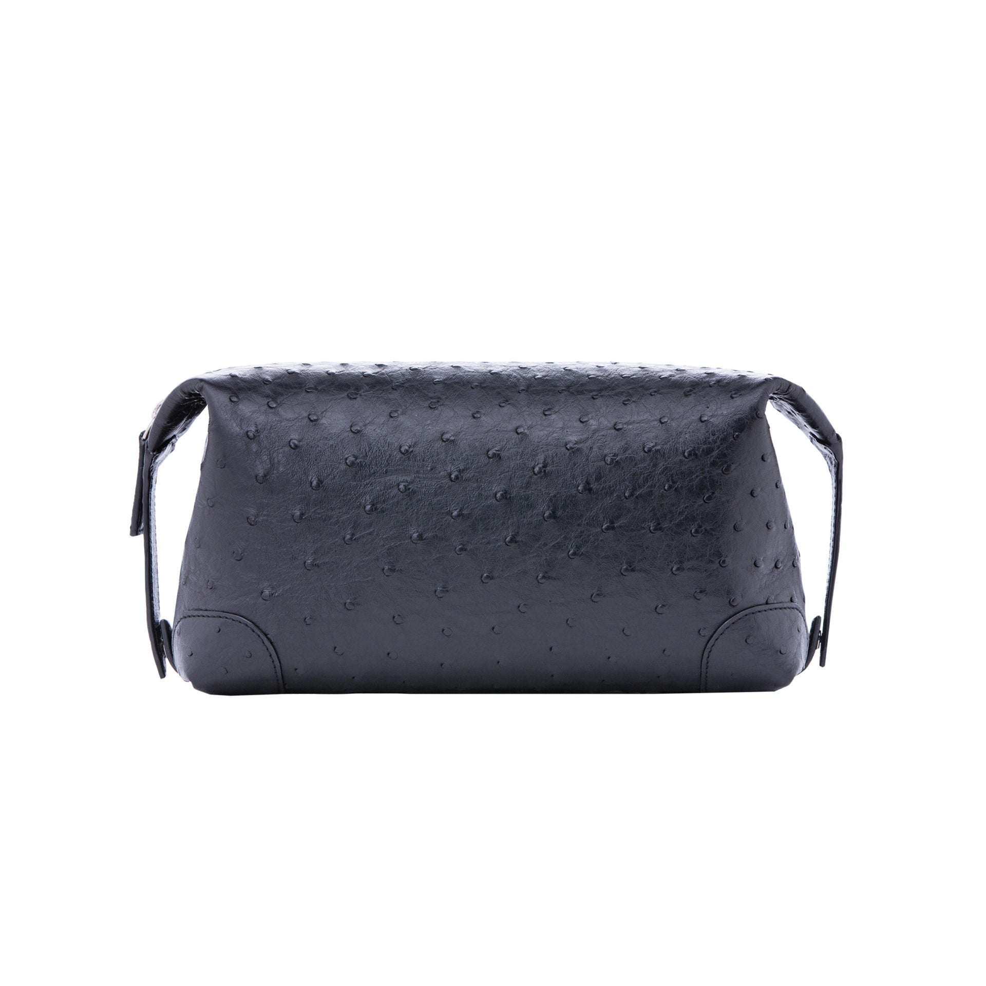 Navy ostrich textured pouch on a white background