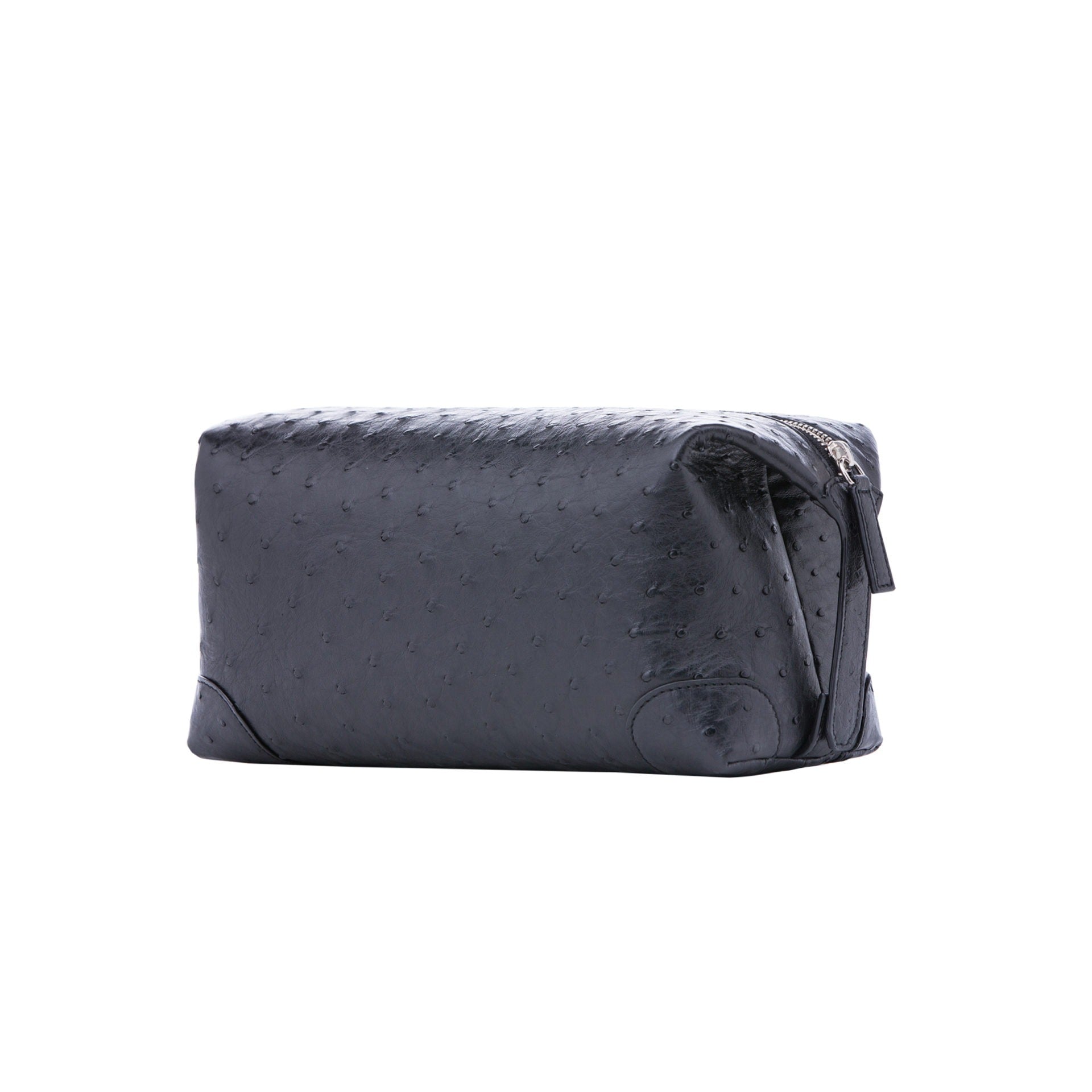 Navy ostrich textured pouch on a white background