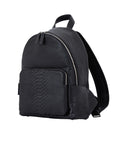 Black python textured backpack on a white background