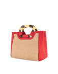 Medium Kai in Scarlet Red Ostrich & Natural Raffia