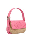 Delphine in Indian Pink Ostrich & Natural Raffia