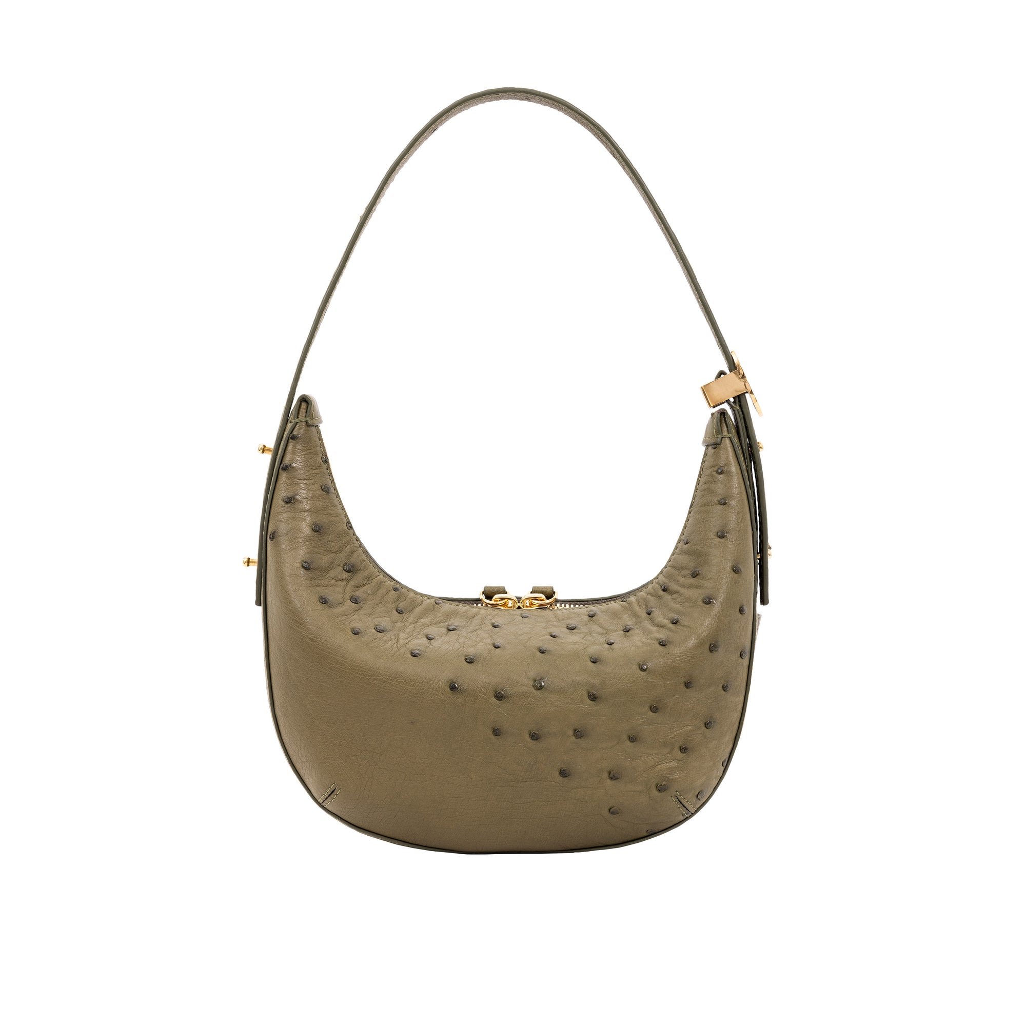 Beige ostrich-patterned handbag on a white background