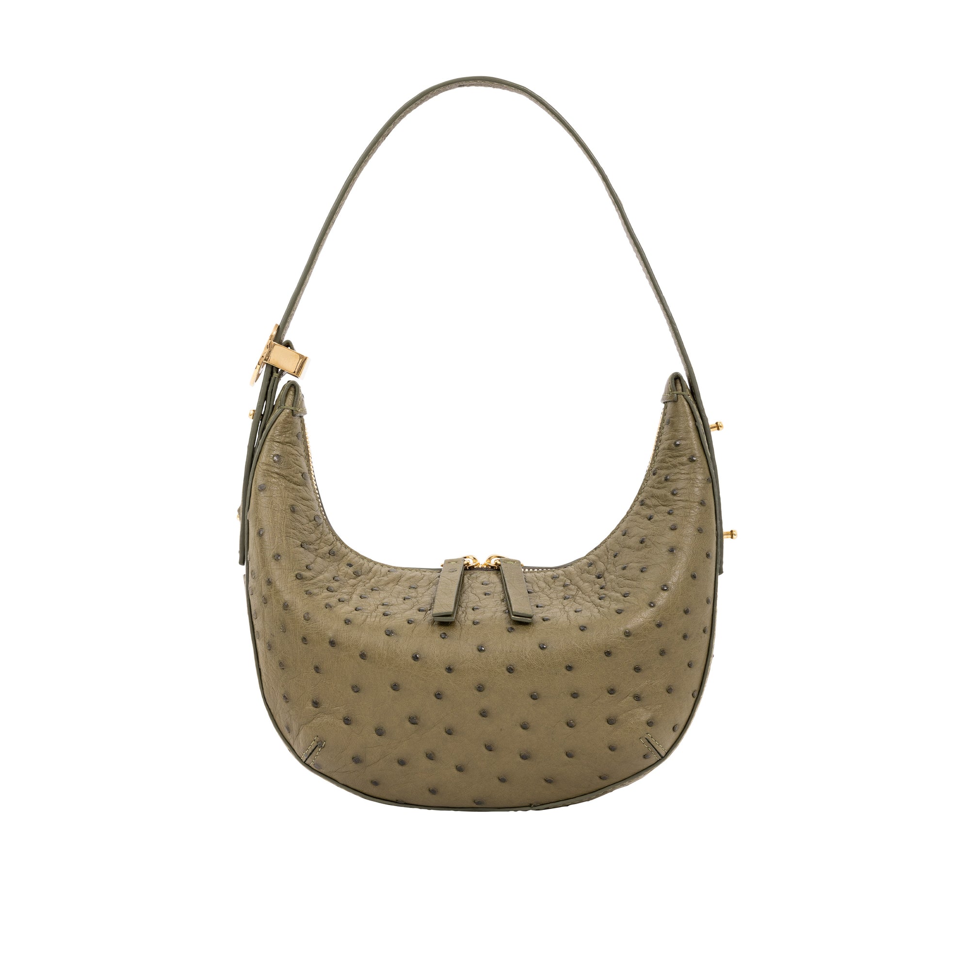 Beige ostrich-patterned handbag on a white background