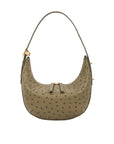 Beige ostrich-patterned handbag on a white background