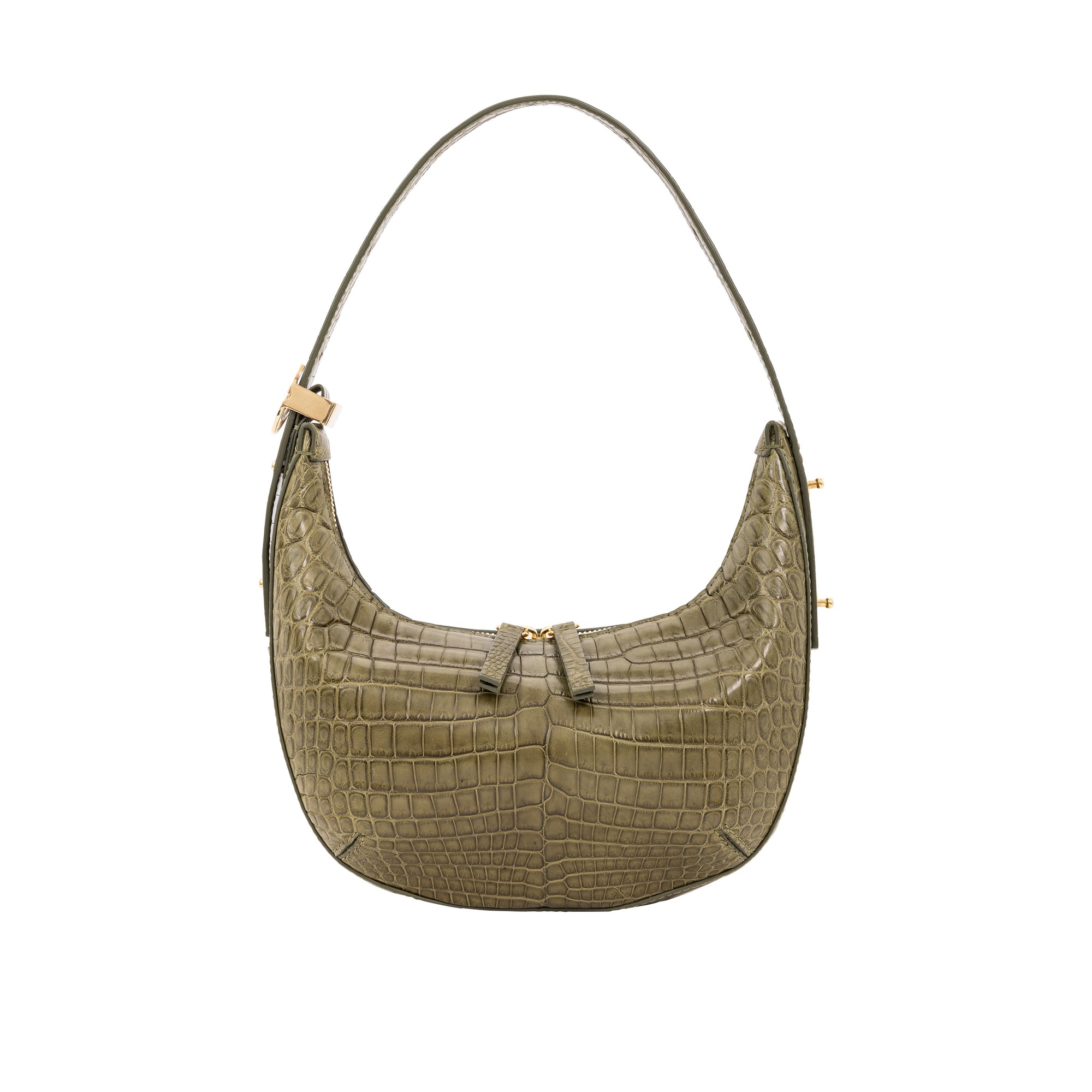 Green crocodile-patterned handbag on a white background
