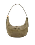Green crocodile-patterned handbag on a white background