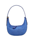 Blue woven handbag on a white background
