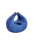 Blue woven handbag on a white background