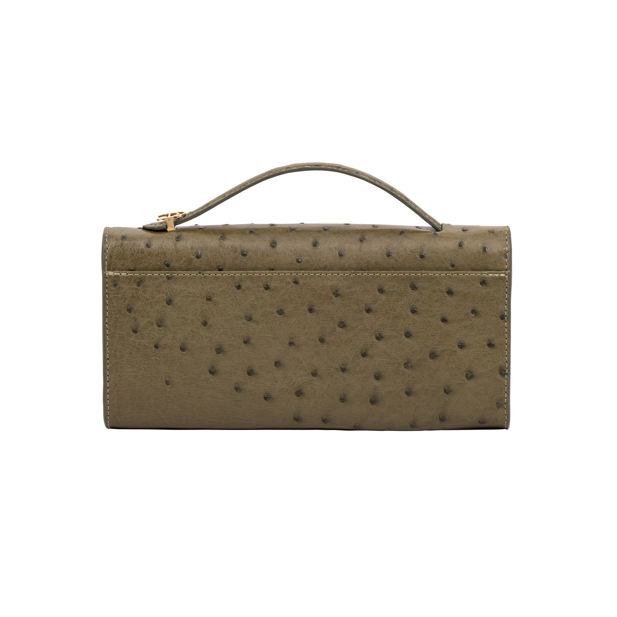 Jungle green ostrich textured clutch bag on a white background
