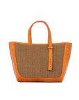 Small Davy Tote in Caramel Raffia & Mango Ostrich Leg