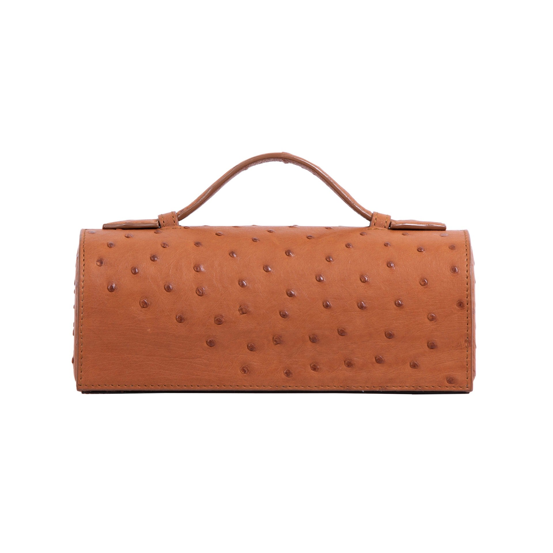 Cognac ostrich textured watch box on a white background 