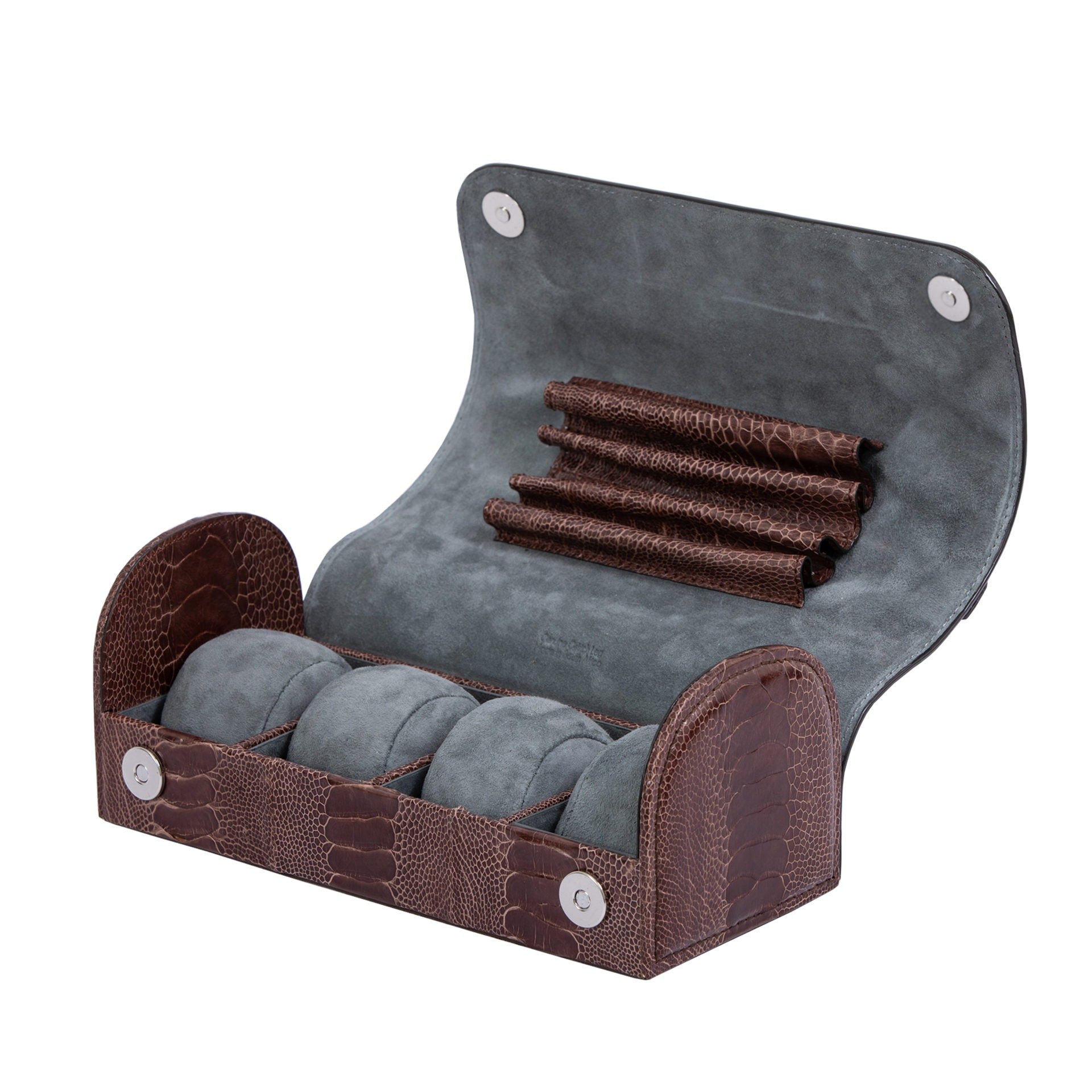 Burnt amber textured watch box on a white background 