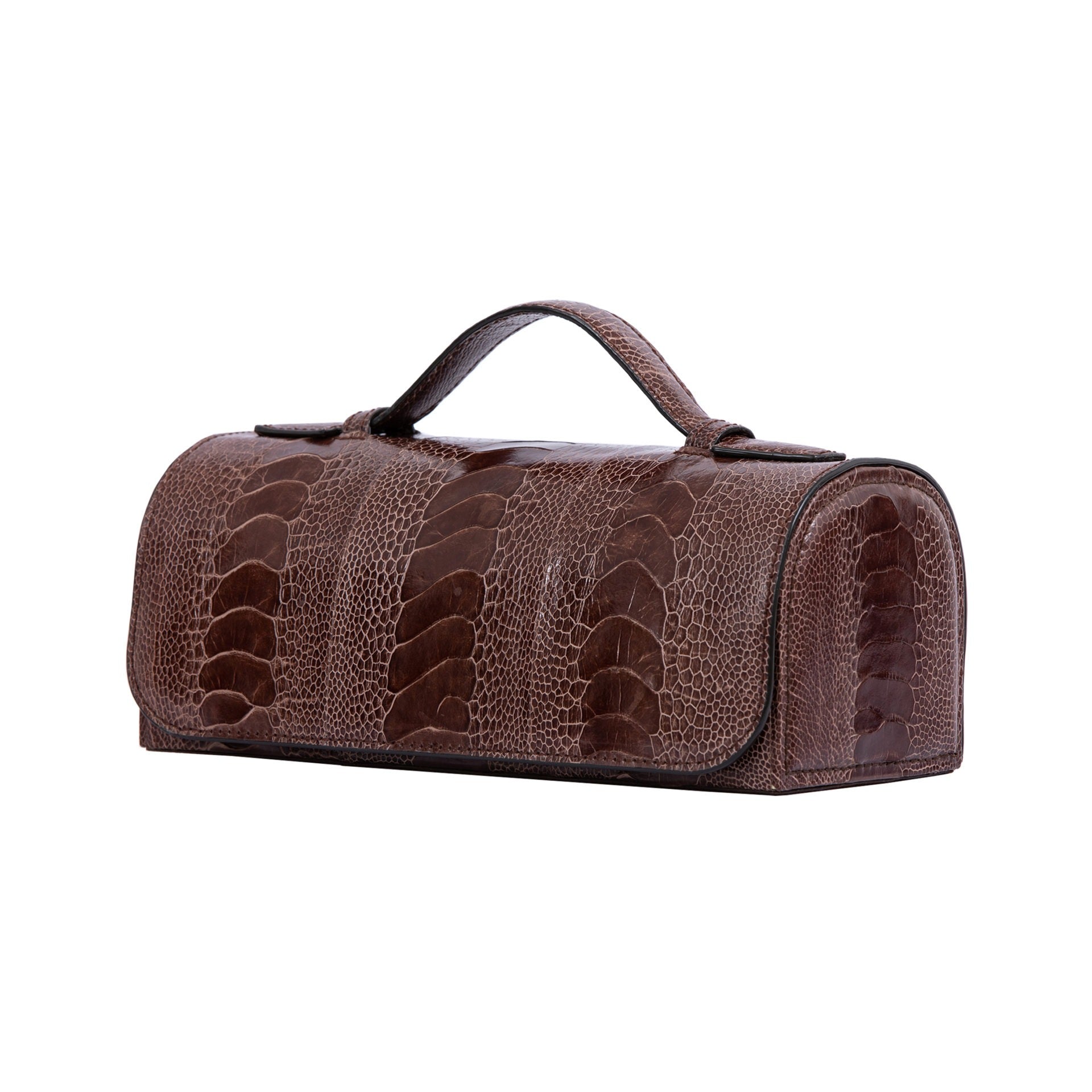 Burnt amber textured watch box on a white background 