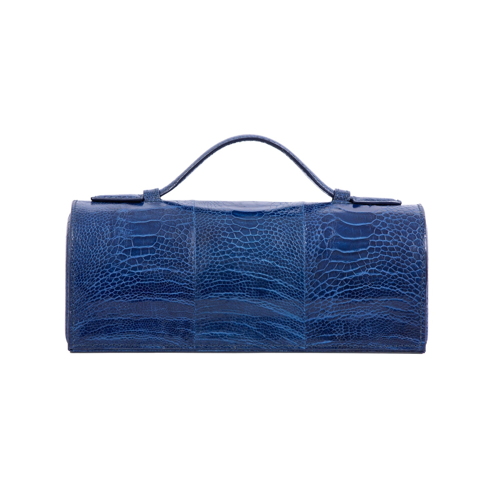 Blue crocodile textured watch box on a white background 