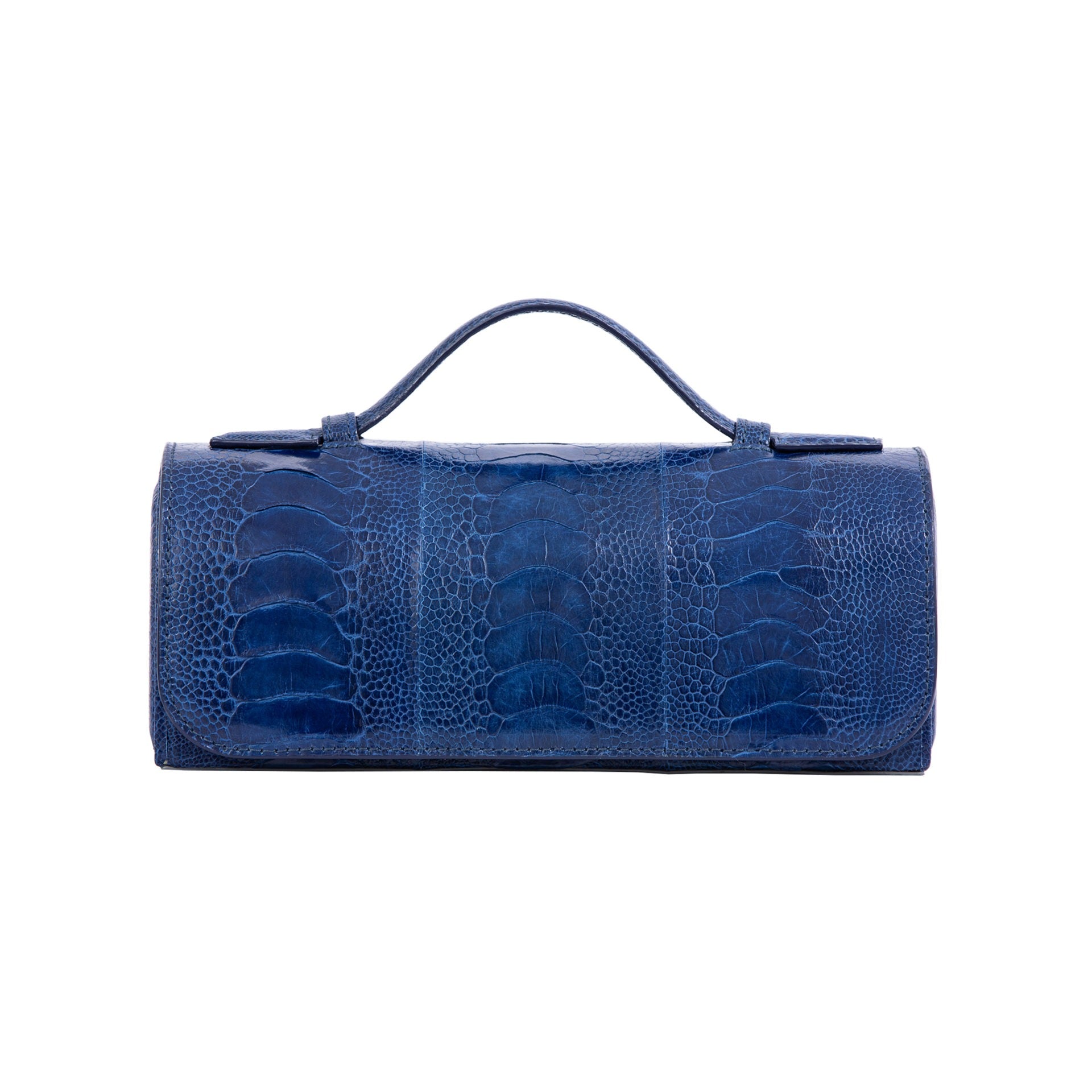 Blue crocodile textured watch box on a white background 