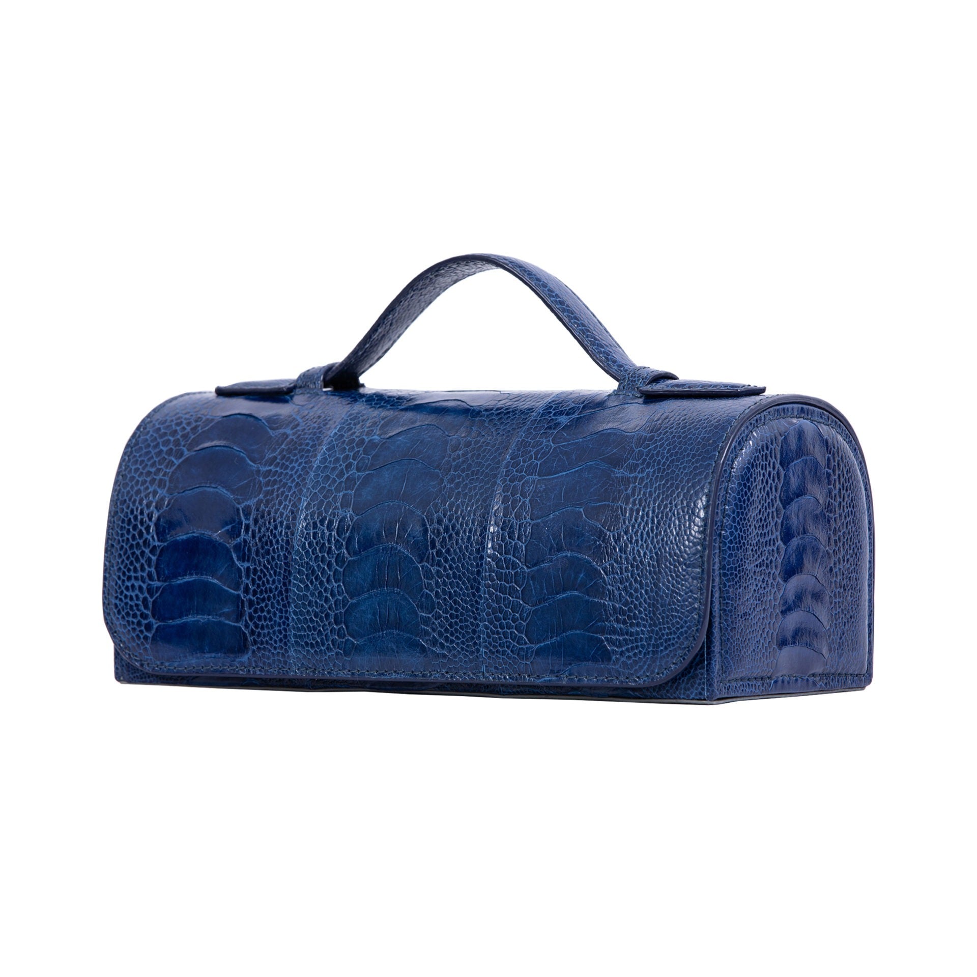 Blue crocodile textured watch box on a white background 