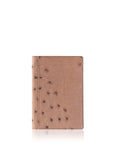 Brown leather wallet with black speckles on a white background