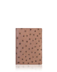 Brown leather wallet with black studs on a white background