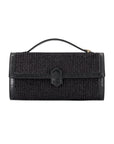 Freye with trim in Black Raffia & Black Ostrich Leg