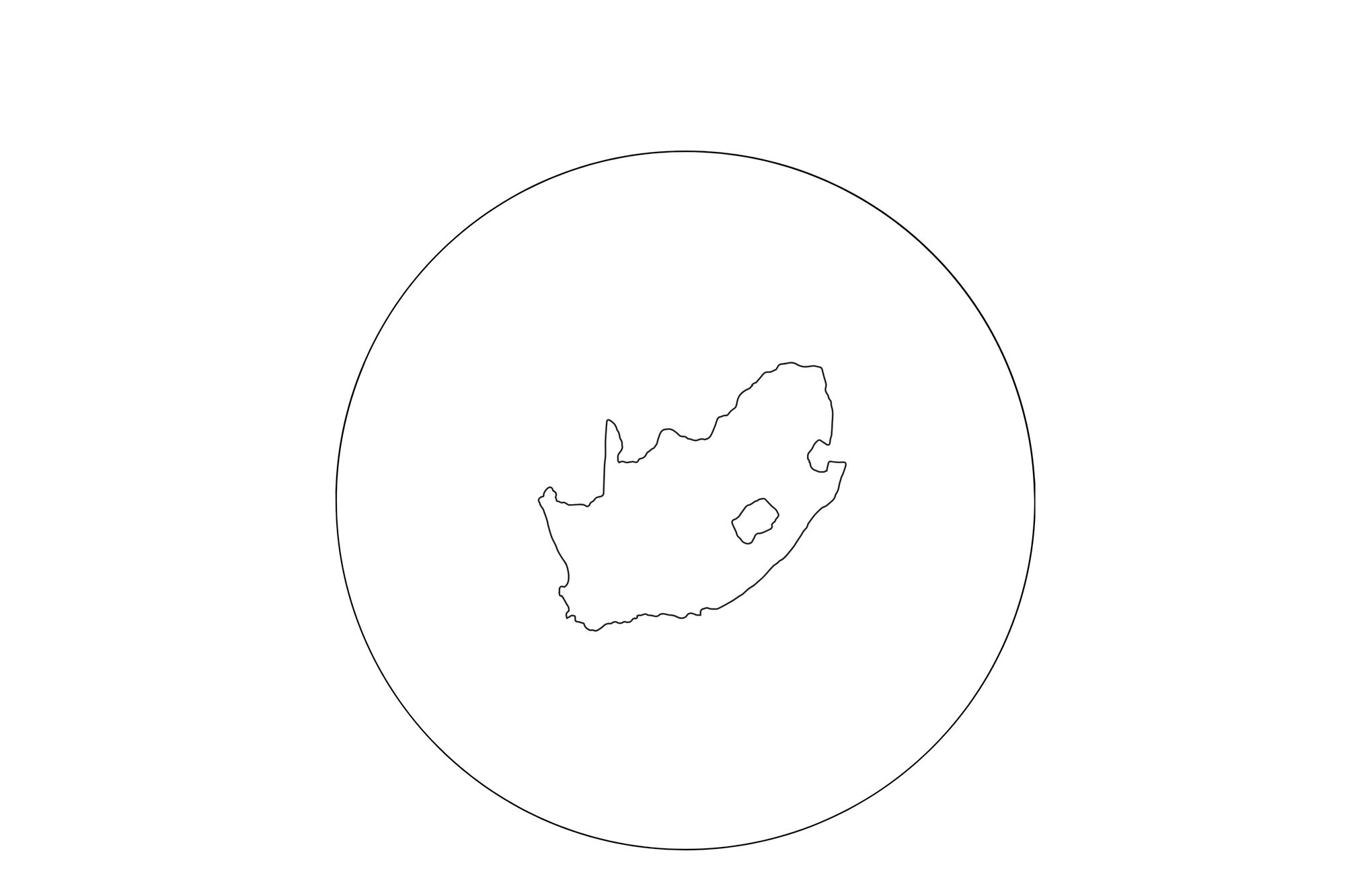 Map of South Africa inside of a circle on a white background