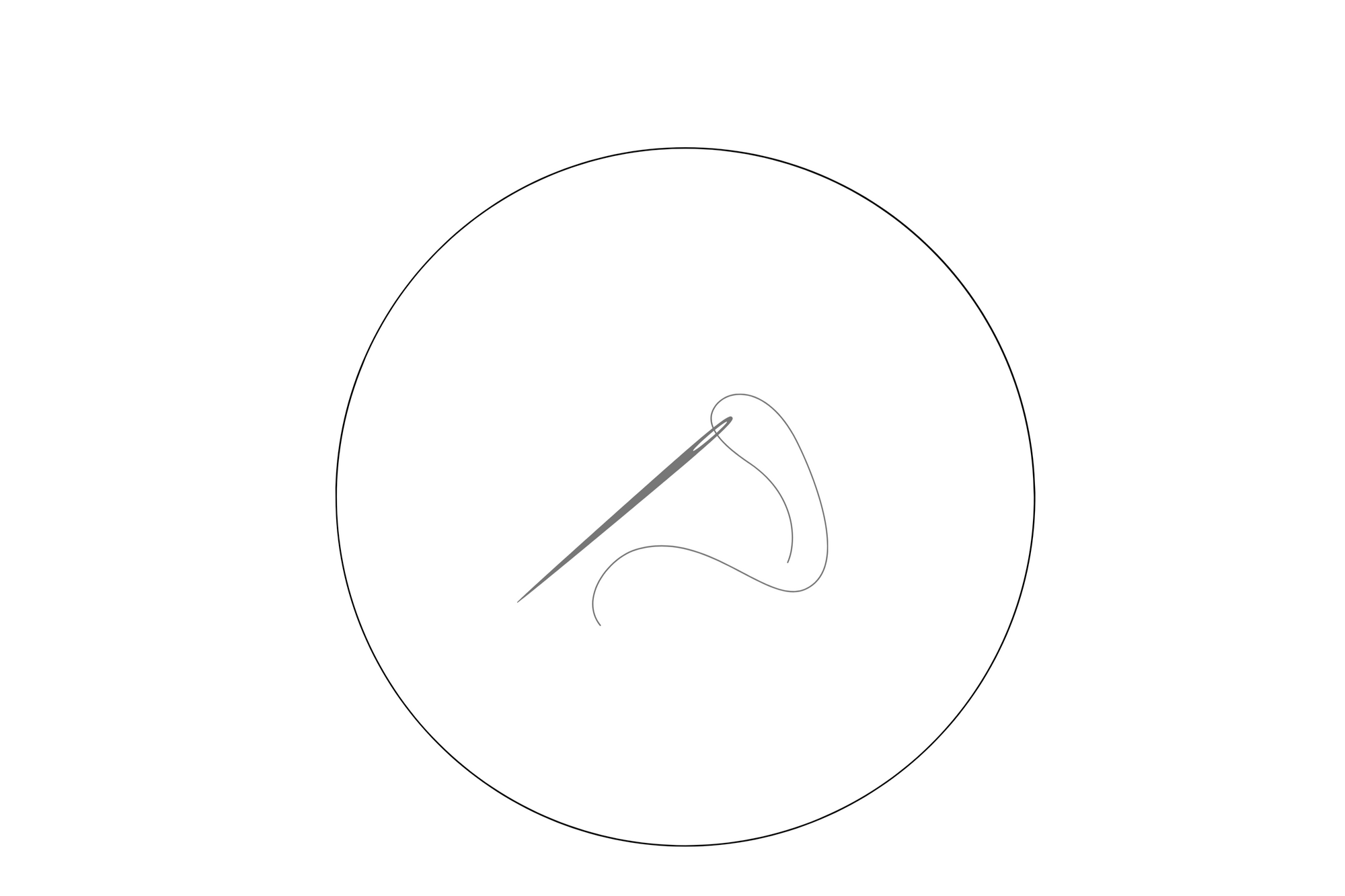 Needle and thread image within a circle on a white background