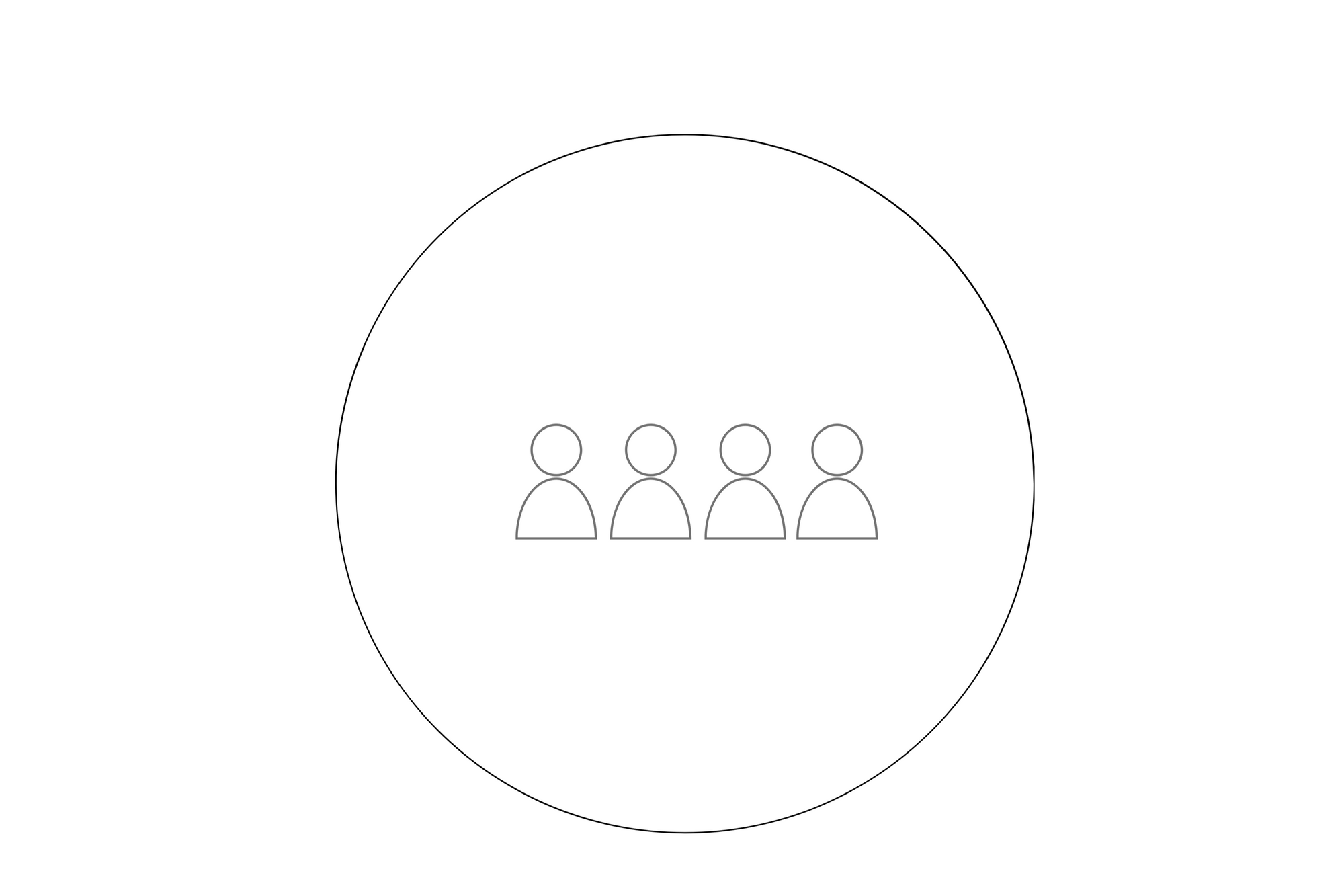 Icon of four people inside a circle on a white background