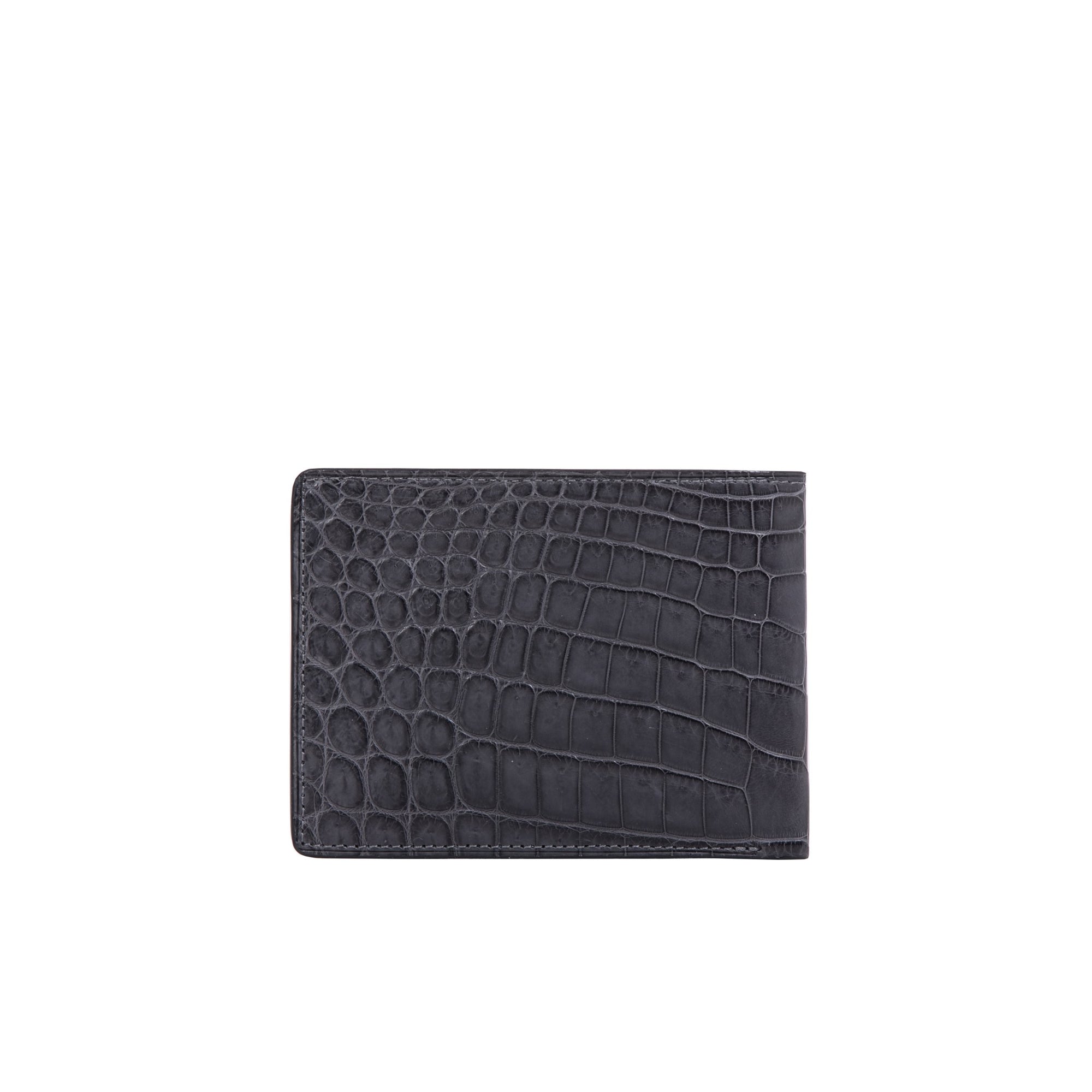 Black crocodile-patterned wallet on a white background
